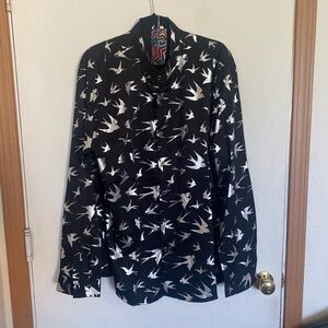 Whatless xxl button down novelty, black, and silver bird shirt